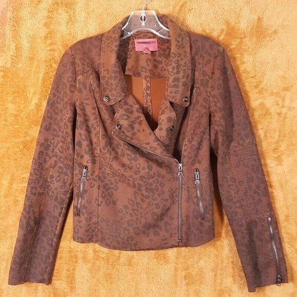 MARRAKECH Womens Jacket Small Brown Leopard Moto Cheetah ANTHROPOLOGIE - Picture 1 of 10